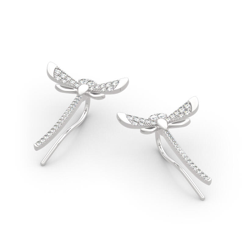 Jeulia "Life & Vitality" Dragonfly Sterling Silver Climber Earrings