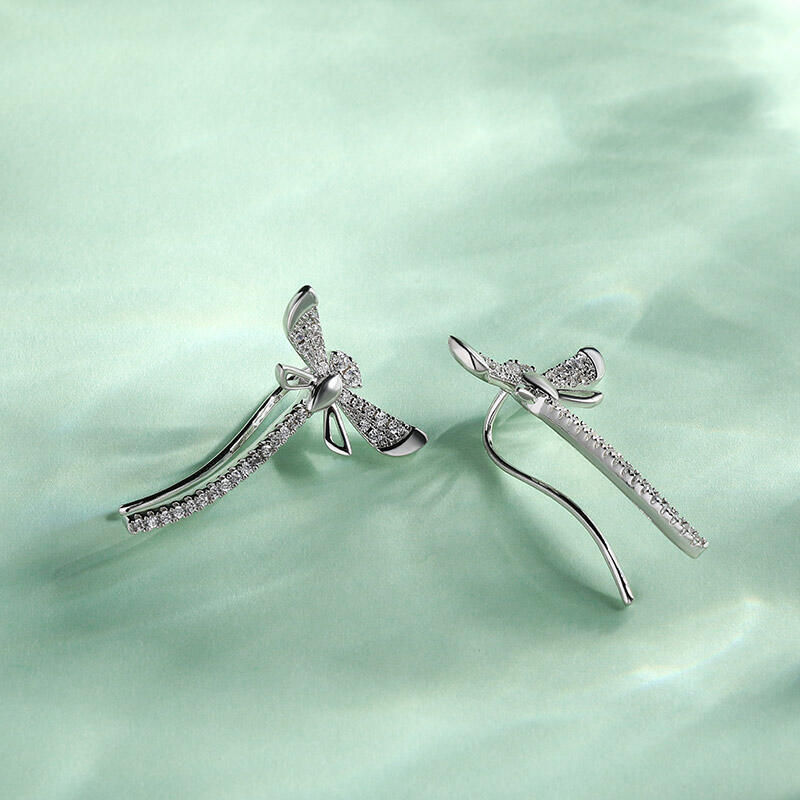 Jeulia "Life & Vitality" Dragonfly Sterling Silver Climber Earrings