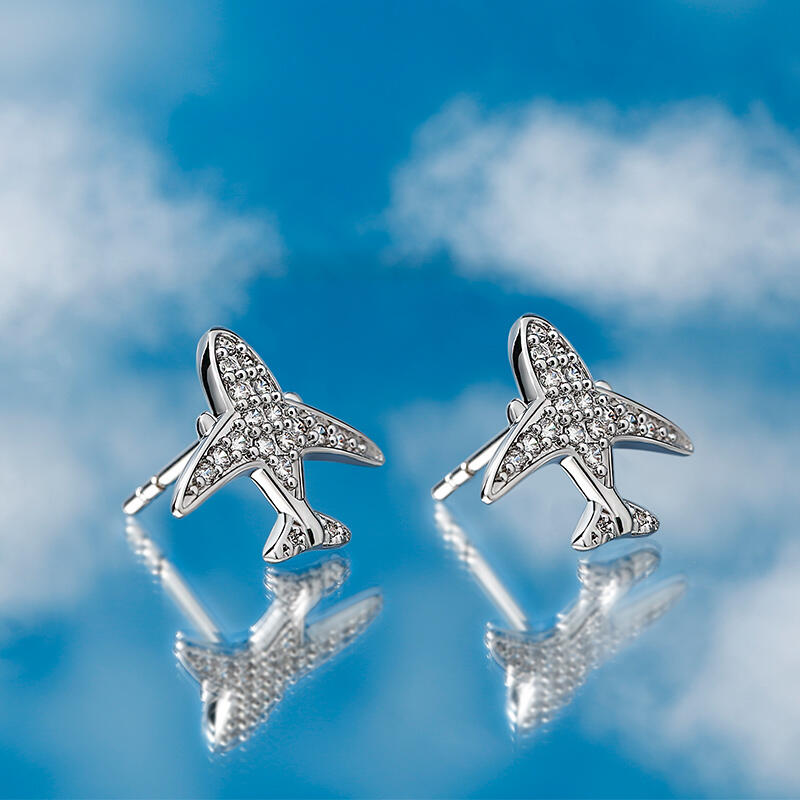 Jeulia "Flying Airplane" Sterling Silver Stud Earrings