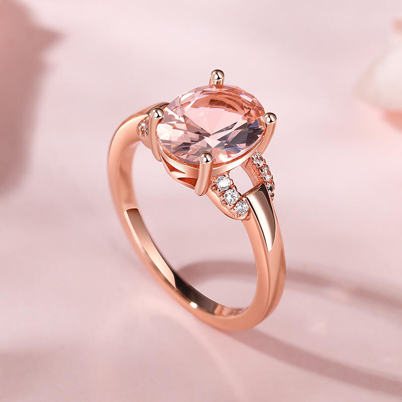 Jeulia Hollow Design Oval Cut Synthetic Morganite Sterling Silver Ring