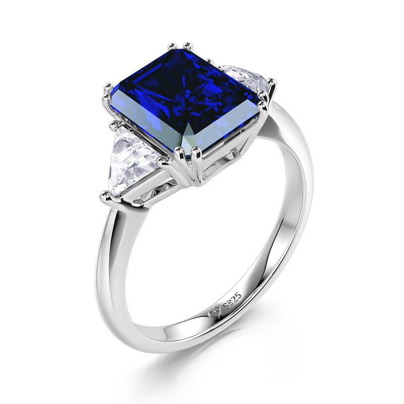 Jeulia Emerald Cut Three Stone Sterling Silver Ring