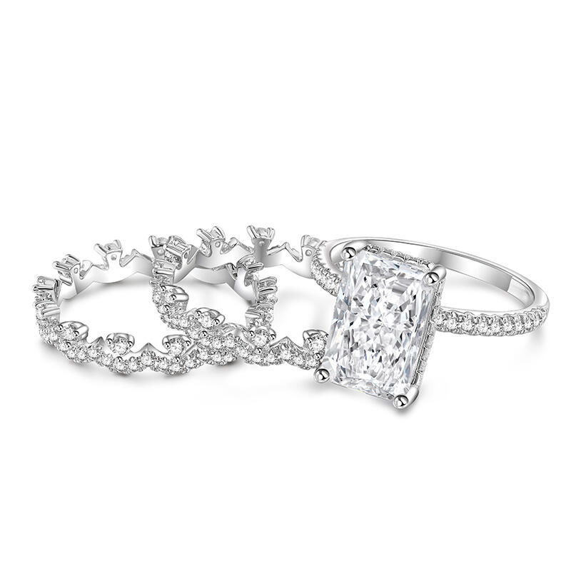 Jeulia 3PC Radiant Cut Sterling Silver Ring Set