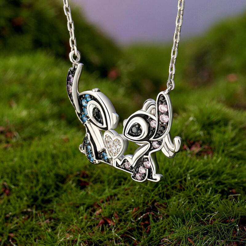 Jeulia "Heart to Heart" Couple of Little Monster Necklace Sterling Silver