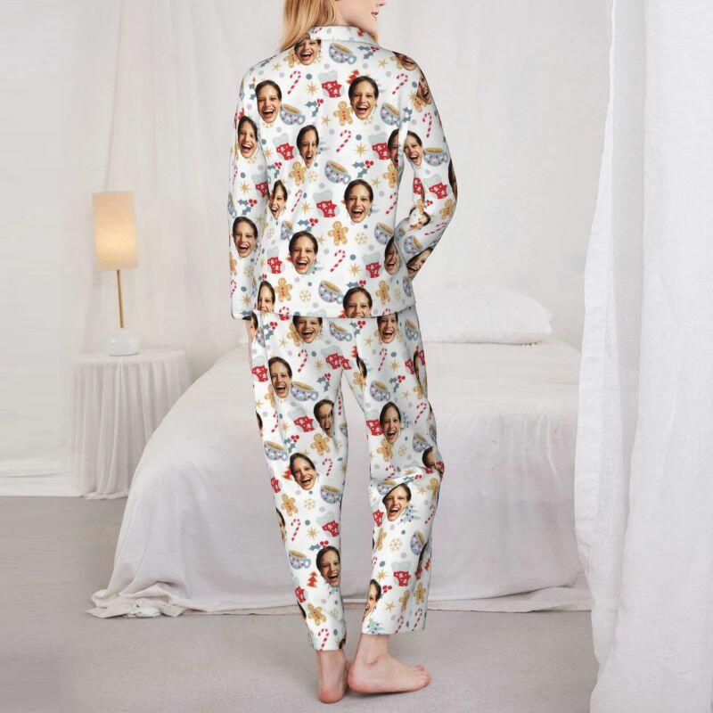 Pigiama personalizzato Foto personalizzata Calza di Natale con omino di pan di zenzero Design carino Regalo per lei