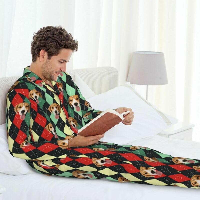 Gepersonaliseerde pyjama aangepast huisdier hoofd foto Argyle Patroon klassiek ontwerp prachtig cadeau voor familie