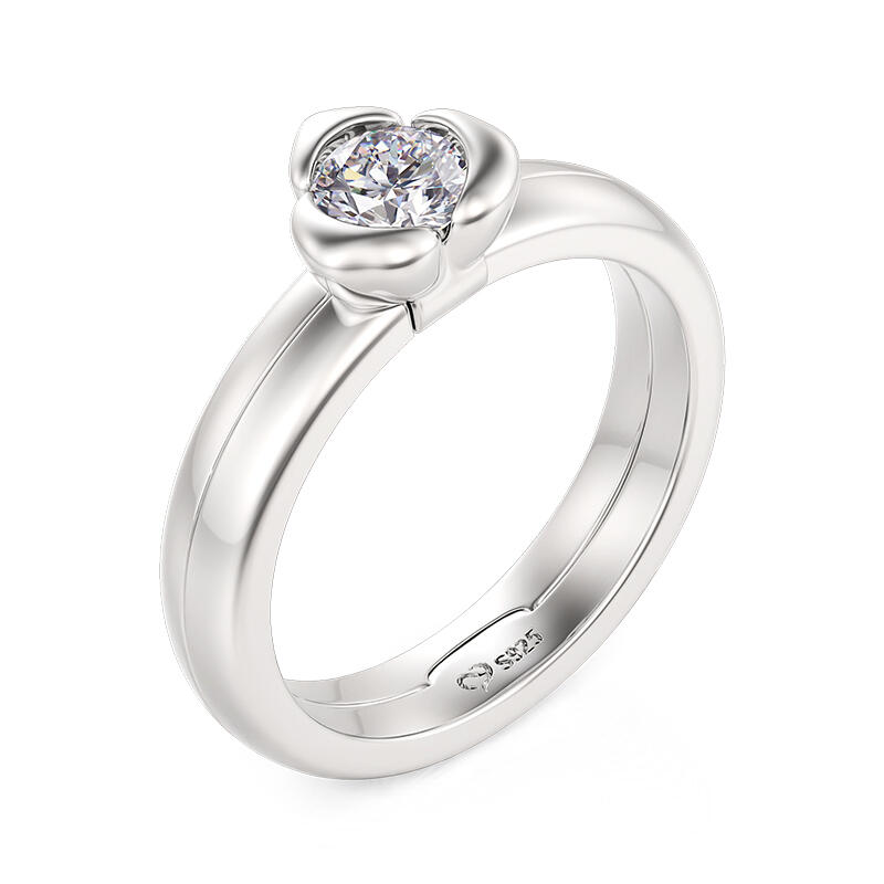 Jeulia Anillo de Promesa Grabado Personalizado Oculto de Plata de Ley