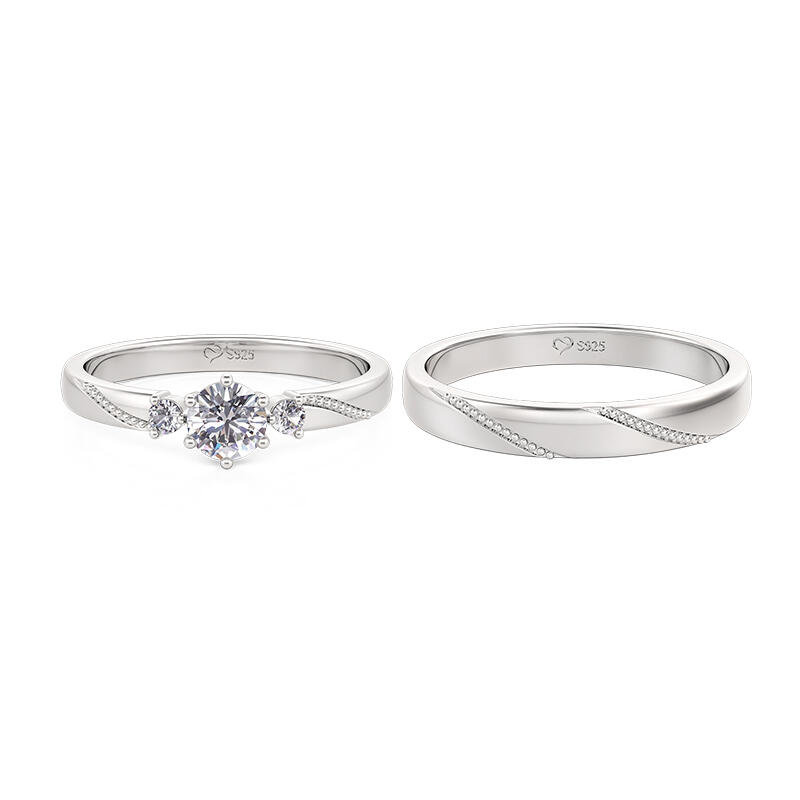 Jeulia Simple Custom Couple Ring Three Stone Milgrain
