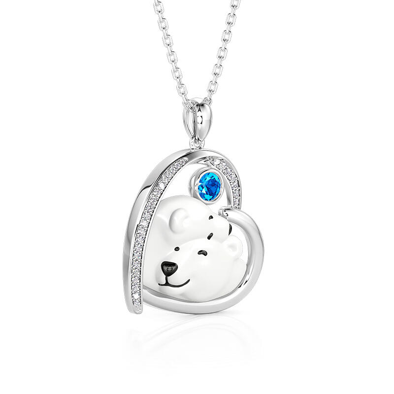 Jeulia Collar Piedra de Nacimiento Personalizado de Amor Abrazo Oso Polar