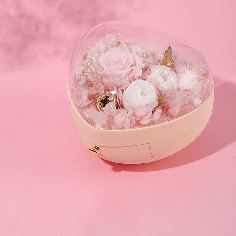"Ewige Konservierte Rose" Herzförmige Schmuckschatulle Rosa