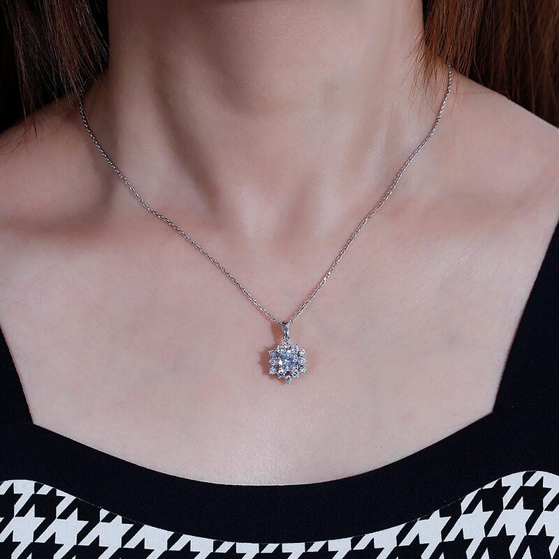 Jeulia Collar mujer 10K/14K/18K oro con forma de flor halo con corte redondo