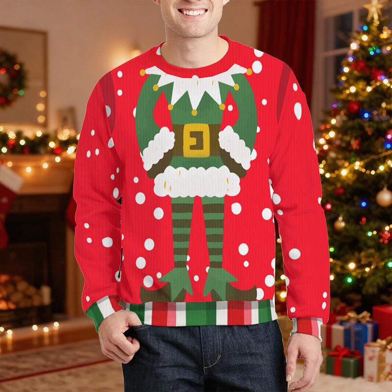 Pull moche personnalisé unisexe avec corps d'elfe de Noël design amusant cadeau attrayant pour la famille et les amis