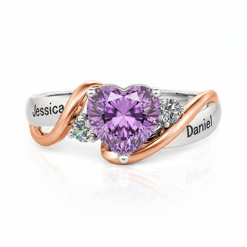 Jeulia Amore Love Custom Heart Promise Ring with Birthstone and Engraved