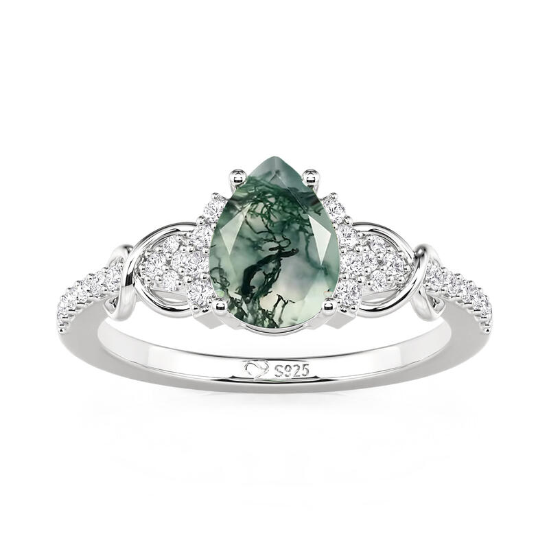 Jeulia Infitity Pear Cut Moss Agate Engagement Ring