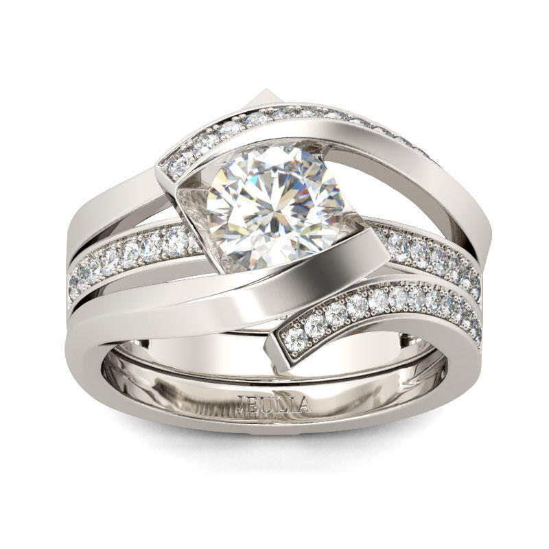 Jeulia Conjunto De Anillos De Rama De Talla Redonda En Plata De Ley