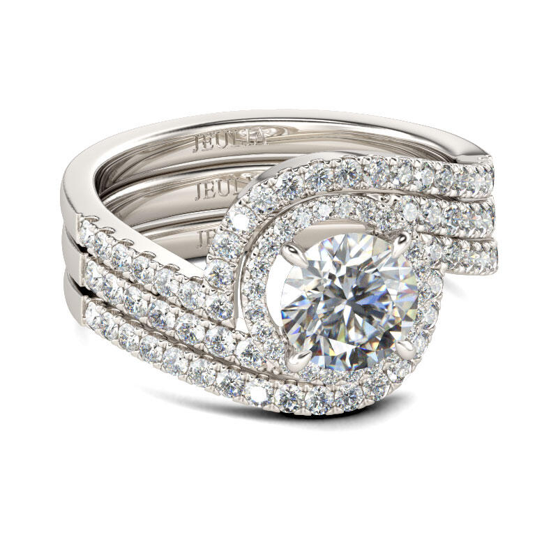 Jeulia 3PC Halo Round Cut Sterling Silver Ring Set