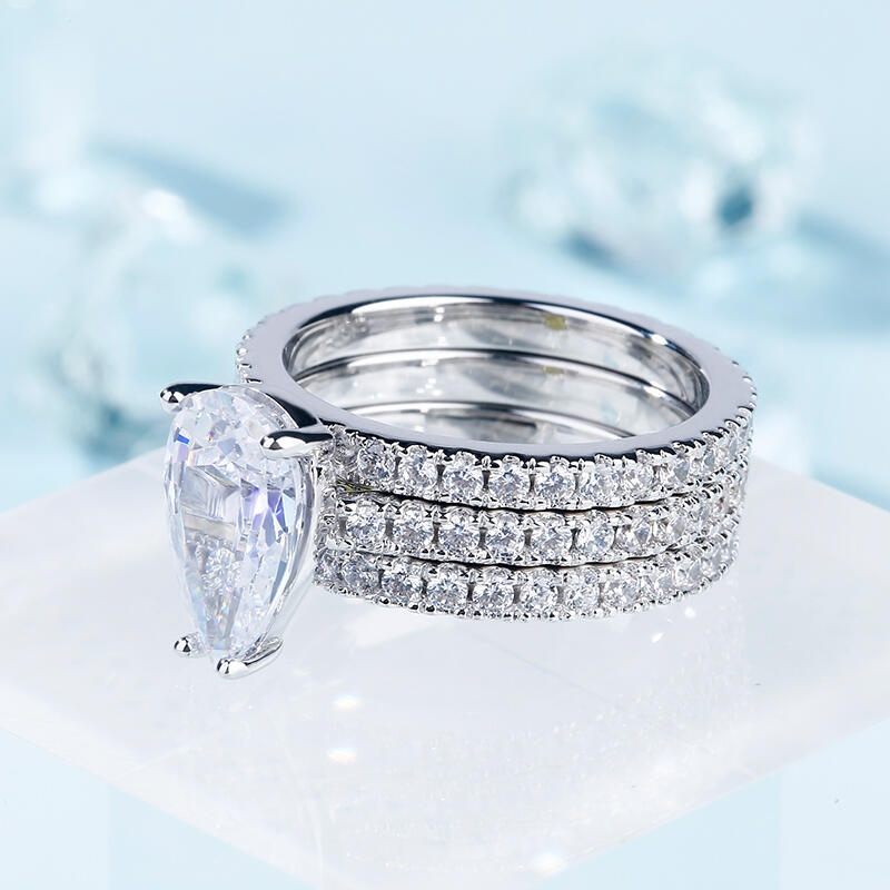 Jeulia 3PC Pear Cut Sterling Silver Eternity Ring Set