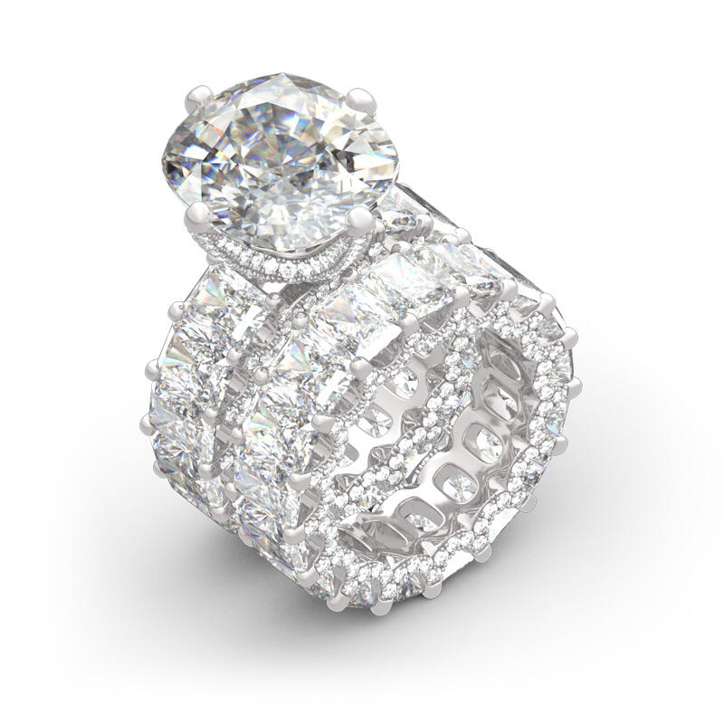 Jeulia Cushion Cut Three Sided Pave Sterling Silver Eternity Ring Set