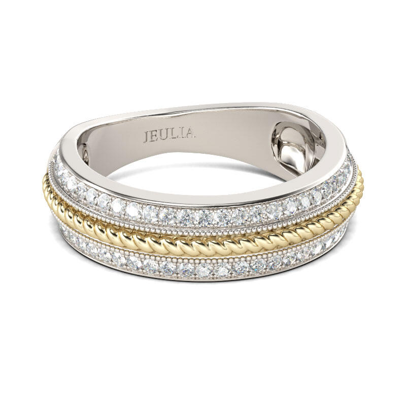 Jeulia Two Tone Cable Round Cut Sterling Silver Women's Band