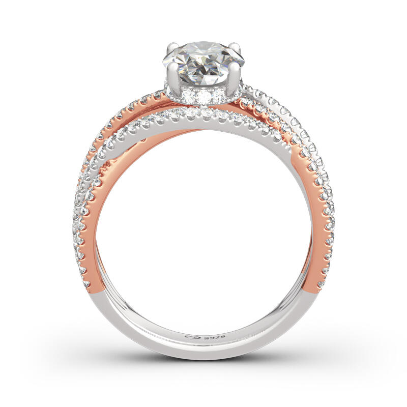 Jeulia Two Tone Twist Oval Cut Sterling Silver Ring