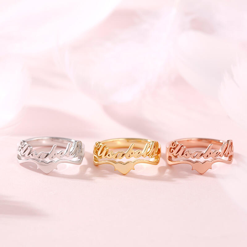 Jeulia "Keep Love in Your Heart" Personalized Sterling Silver Name Ring