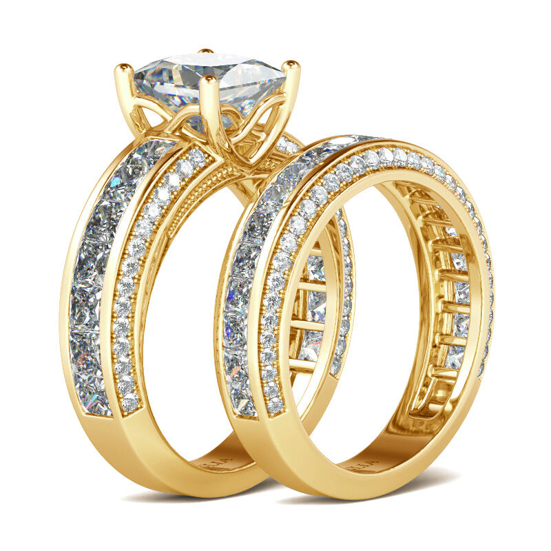 Jeulia Princess Cut Sterling Silver Women's Ring Set