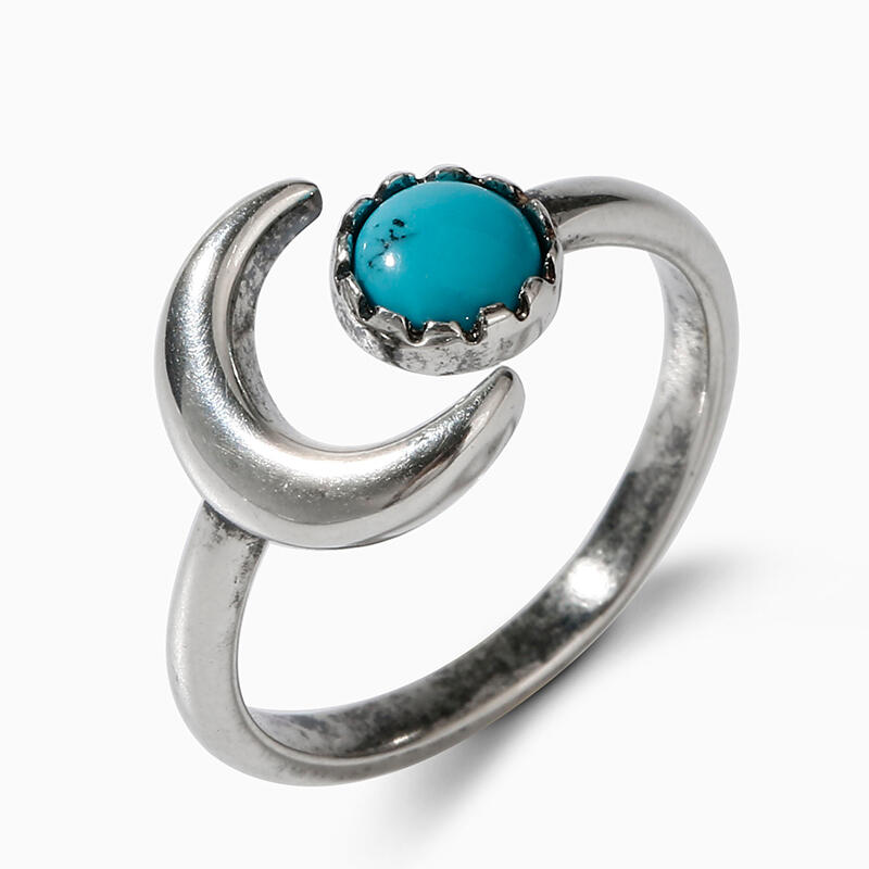 Jeulia Anillo de media luna de turquesa de plata de ley