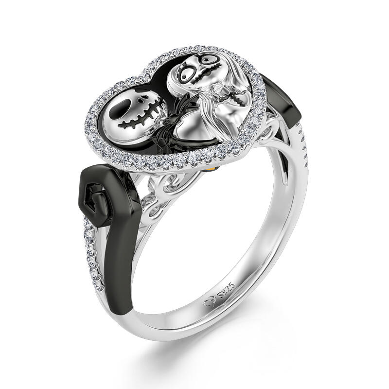 Jeulia Anillo con pareja de calaveras de plata de ley en dos tonos