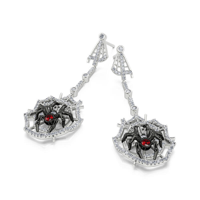 Jeulia "Web of Death" Spider Web Two Tone Sterling Silver Earrings
