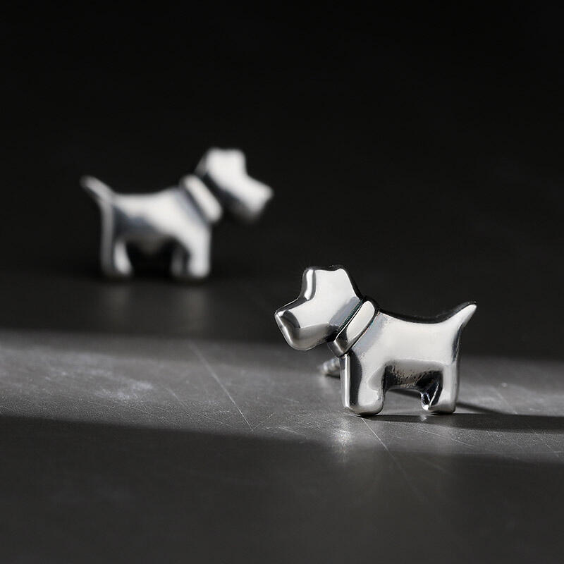 Jeulia Pendientes de botón de perritos de plata de ley