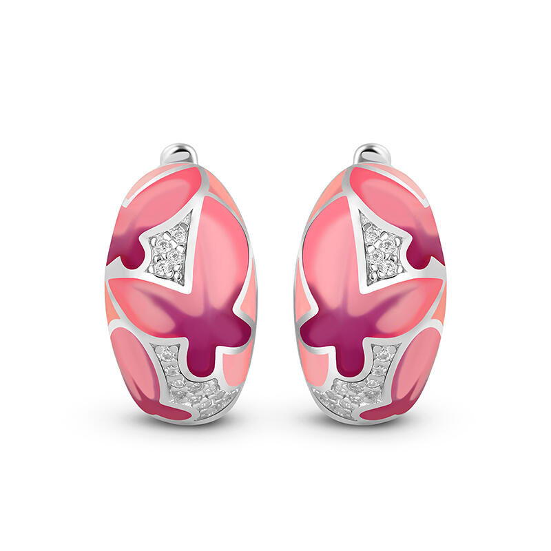 Jeulia "Colorful Butterfly" Enamel Sterling Silver Hoop Earrings