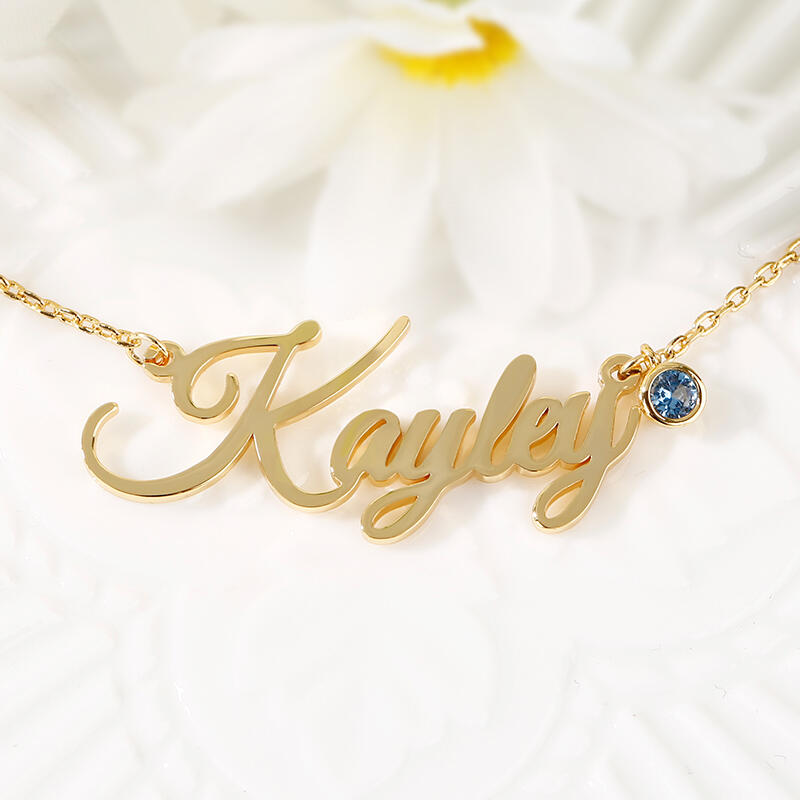 Jeulia "Love Yourself" Gepersonaliseerde Sterling zilveren naamketting met geboortesteen