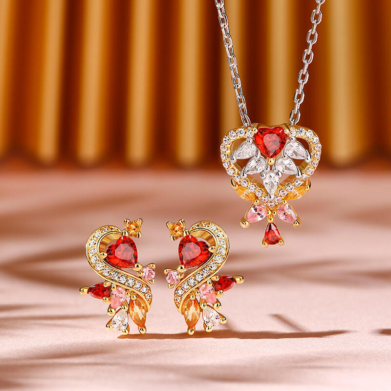 Jeulia "You Make My Heart Full" Heart Sterling Silver Jewelry Set