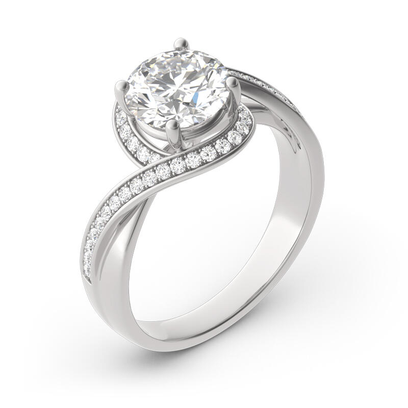 Jeulia Twist Halo Round Cut Sterling Silver Ring