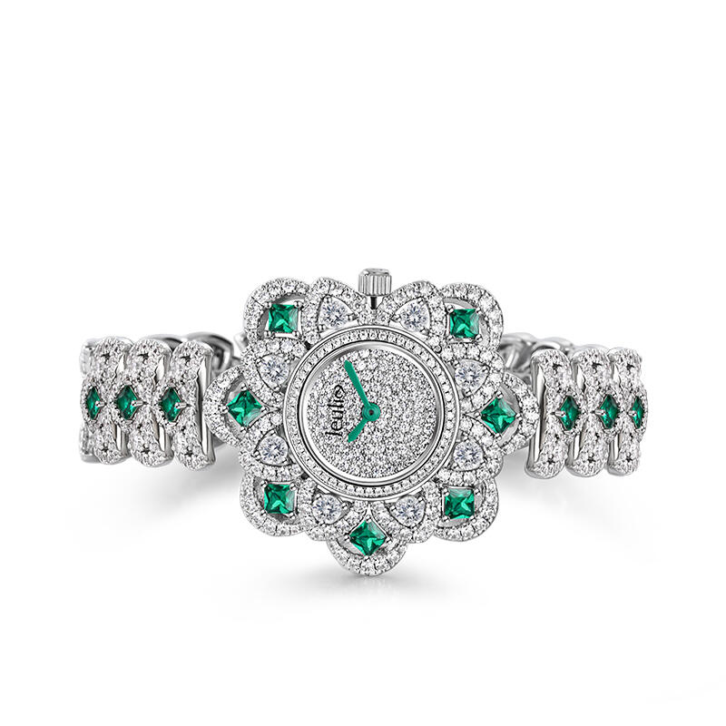 Jeulia "Extreme Brilliance" Floral Design Round Case Quartz Women's Wristwatch