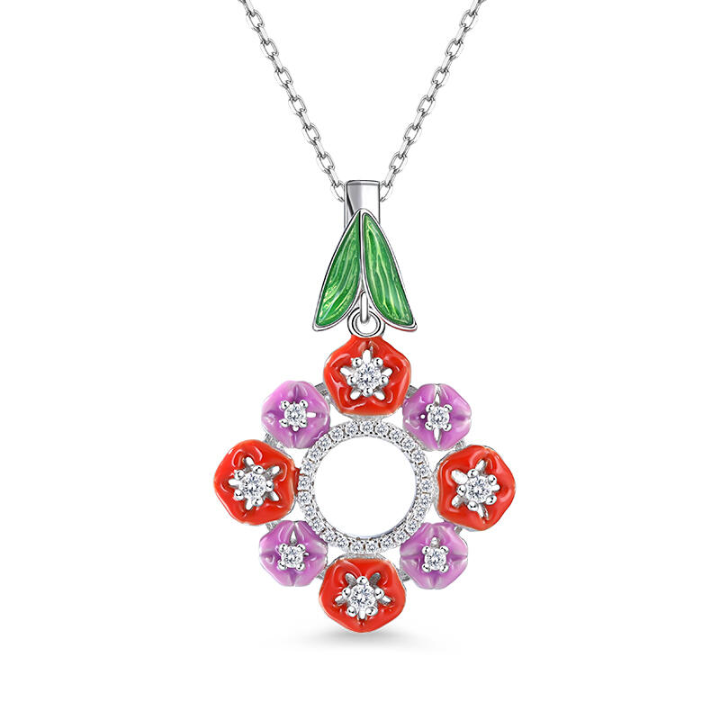 Jeulia "Colorful Day" Flower Enamel Sterling Silver Jewelry Set