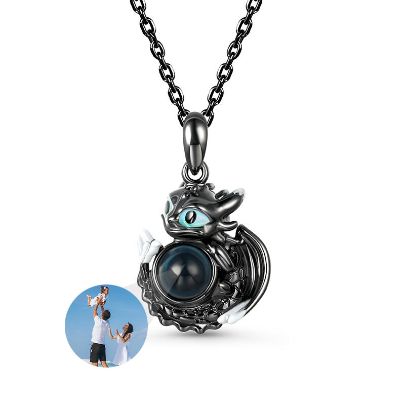Jeulia Collar de Lindo Dragón Plata de Ley con Proyección de Foto Personalizada