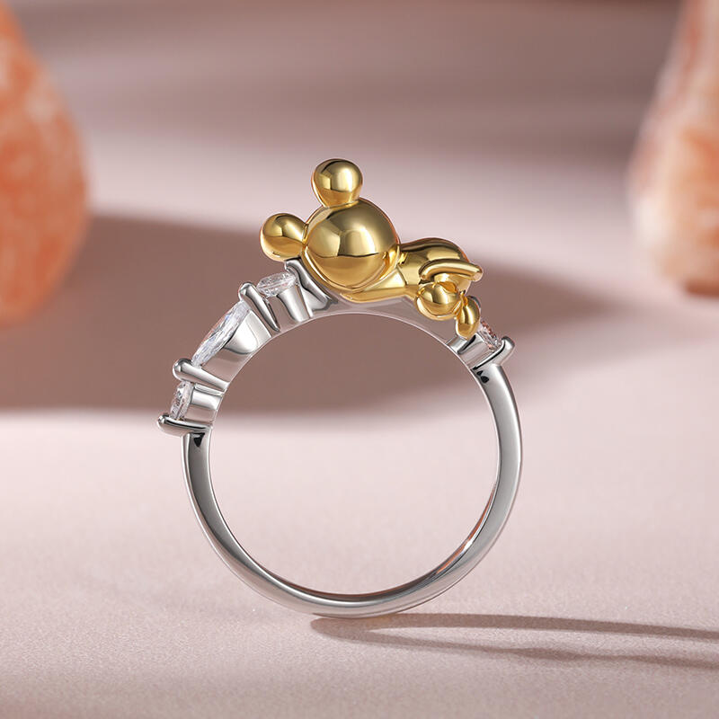 Jeulia Anillo de Plata de Ley de Dos Tonos con Ratón de Dibujos Animados