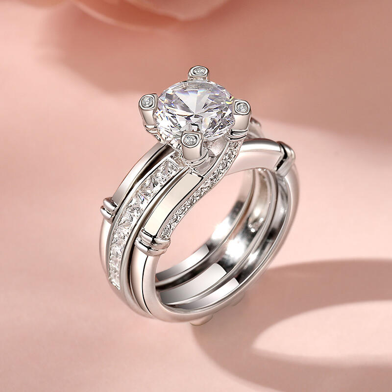 Jeulia Nudo Brillante Con Corte Set De Anillos Intercambiables De Plata Esterlina