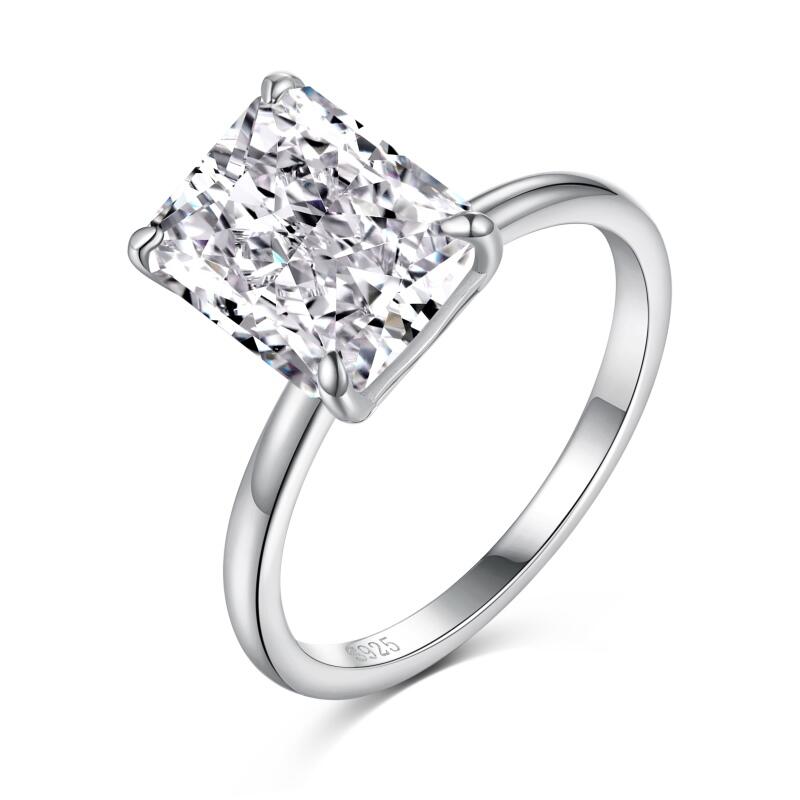 Jeulia Anillo Clásico de Plata de Ley Con Corte Radiante y Solitario