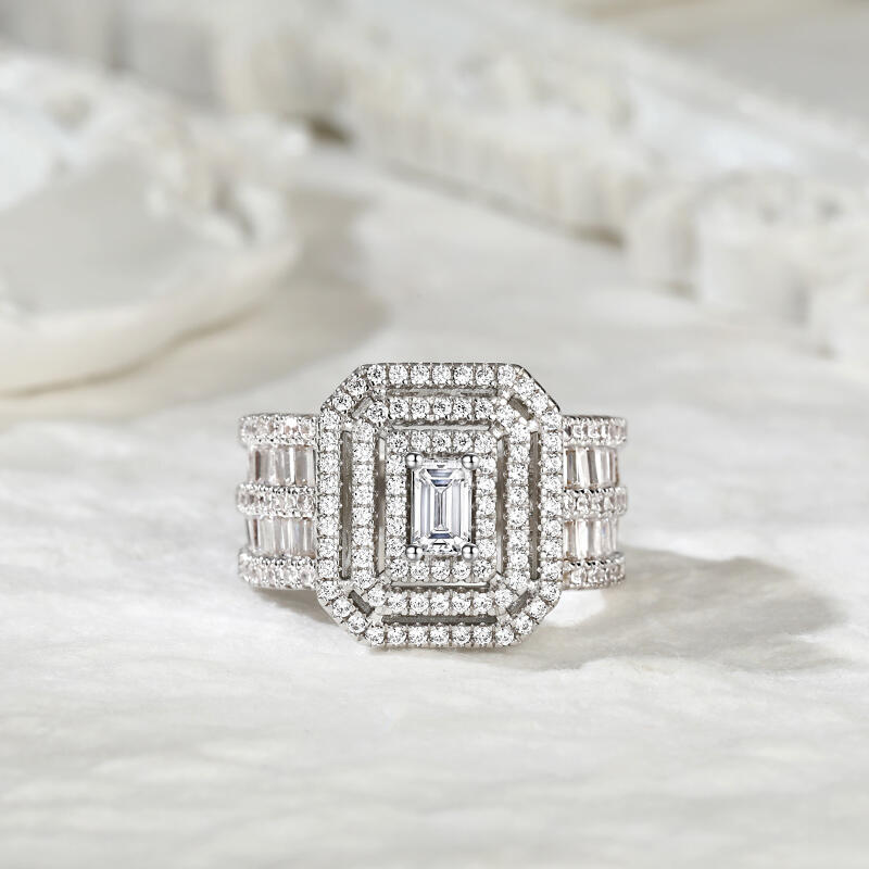 Jeulia Vintage Radiant Multilevel Halo Engagement Ring Sterling Silver