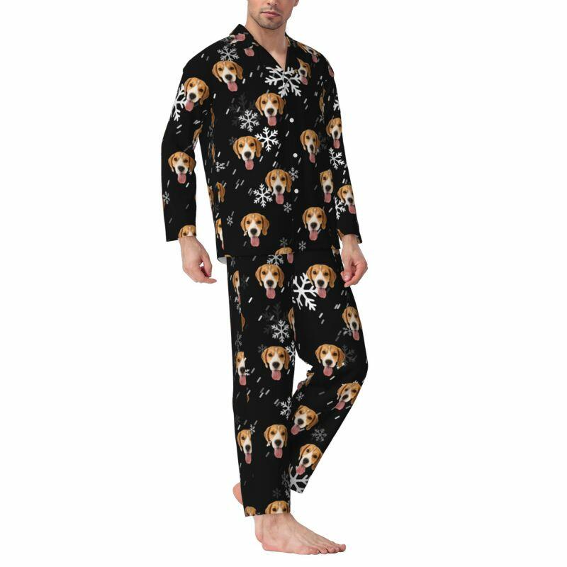 Gepersonaliseerde pyjama aangepaste foto huisdier vallende sneeuw scène esthetisch ontwerp cadeau voor huisdier liefhebbers