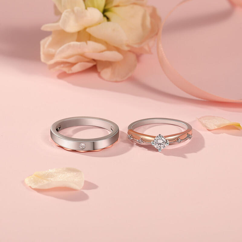 Jeulia ツートーン プリンスクローク&プリンセスガウン カップルリング スターリングシルバー