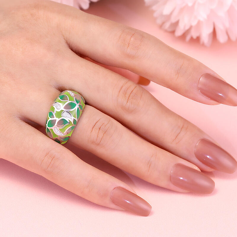 Jeulia "Full Bloom" Enamel Sterling Silver Women's Band