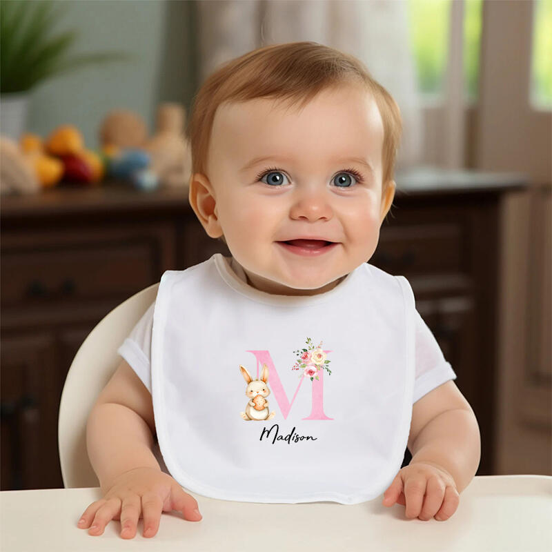 Personalized Name Baby Bib with Rabbit Pattern Cute Gift for Kids