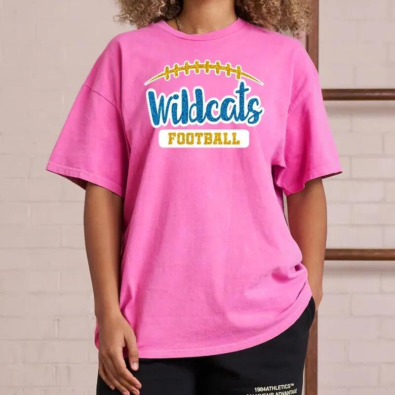 Personalized Washed T-shirt Custom Glitter Football Team Mascot Design Creative Gift for Sports Lover