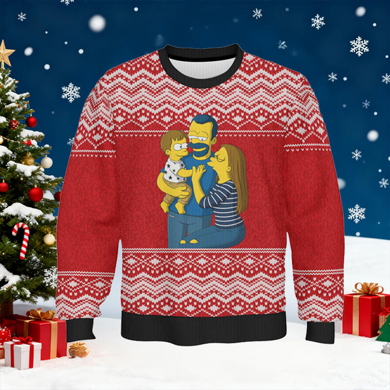 Personalized Ugly Sweater Unisex Custom Photo Cartoon Style Design Perfect Christmas Gift for Family