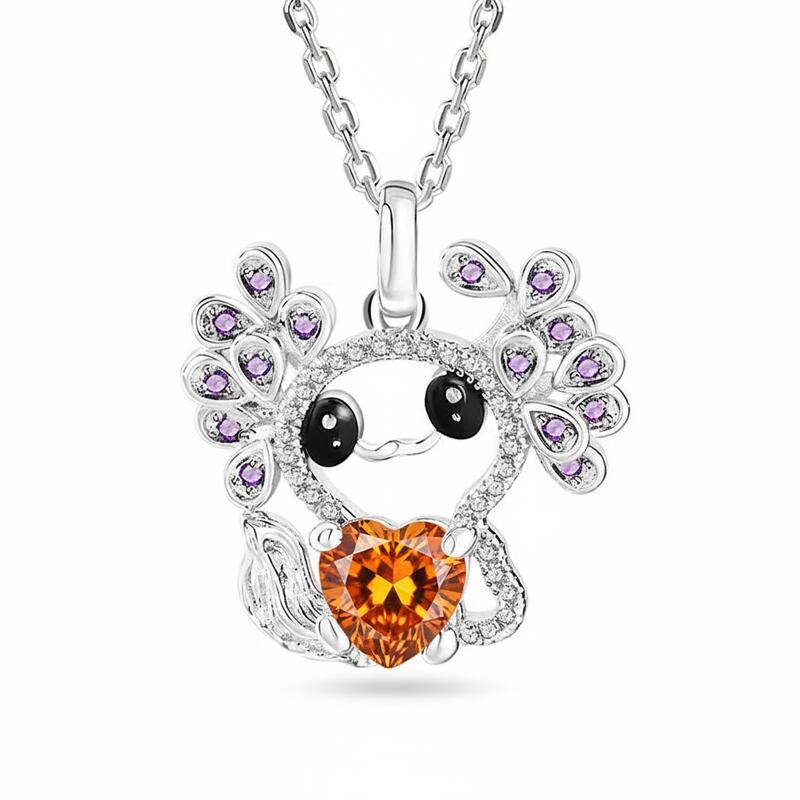 Jeulia Hug Me "Sweet Elf" Mexican Axolotl Birthstone Necklace Sterling Silver