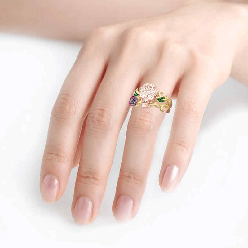 Jeulia Anillo Con Calavera De Plata Esterlina Rosa