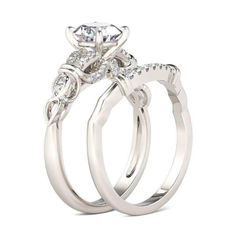 Jeulia Vintage Knot Round Cut Sterling Silver Ring Set
