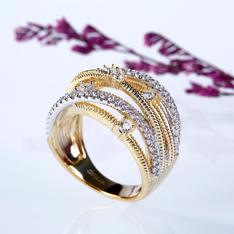 Jeulia Thread Design Two Tone Sterling Silver Women's Band